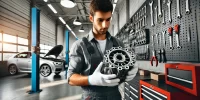 DALL·E 2025-03-10 11.39.35 - A high-resolution image of a mechanic holding a high-quality aftermarket car part in a professional auto repair shop. The mechanic is wearing clean gl